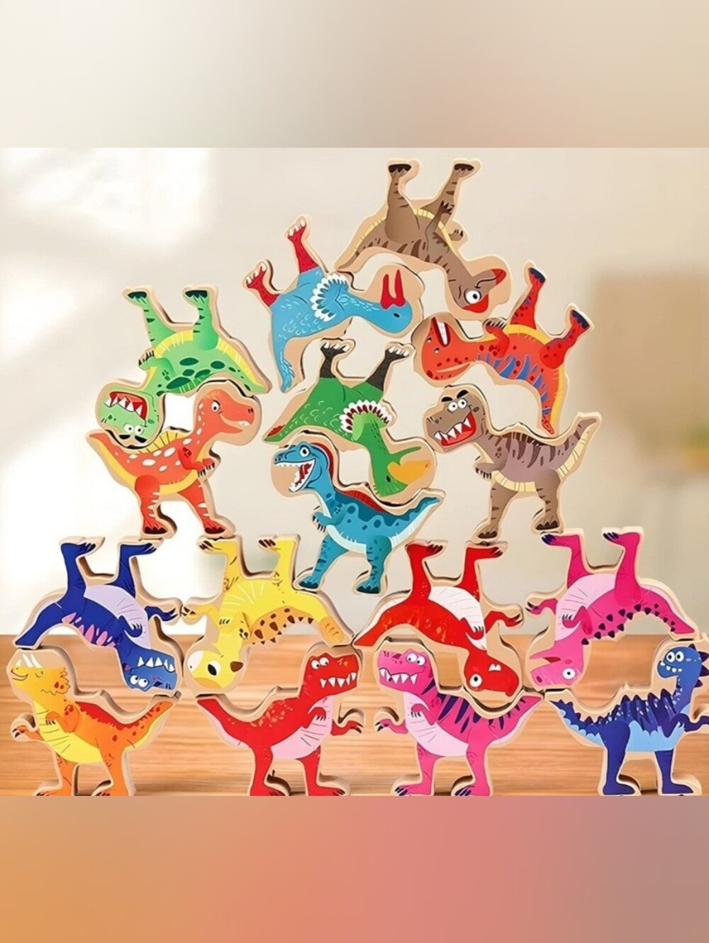 Lakeshore Dinosaur Stacking wood toys with added toys two sided.